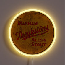 Charger l'image dans la galerie, Vibrant neon sign featuring iconic Masham Theakstons brewery logo in triangles.