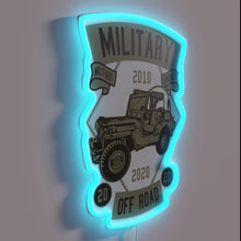 Charger l'image dans la galerie, Neon sign with military and off-road theme in vibrant colors.