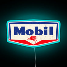 Charger l'image dans la galerie, Mobil oil Vintage sign logo 1950 RGB neon sign lightblue