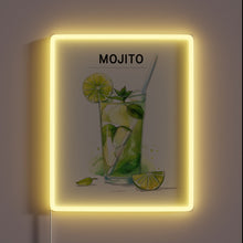Charger l'image dans la galerie, Vibrant neon mojito logo watercolour poster art print illustration.