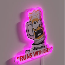 Charger l'image dans la galerie, Vibrant 'Runs with Beer' personalized neon sign for Native American decor.
