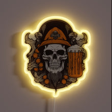 Charger l'image dans la galerie, Vibrant neon Oktoberfest skull drinking beer in multicolor fun ambiance.