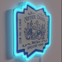 Charger l'image dans la galerie, Vintage Western Prohibition Rule Neon Sign with Distressed Wood Design