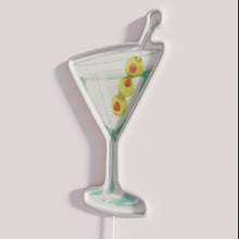 Charger l'image dans la galerie, Vibrant neon cocktail bar decor featuring olive martini signs