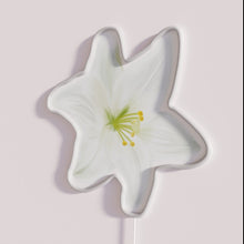 Charger l'image dans la galerie, Vintage white lily floral artwork with colorful radiant LED accents.