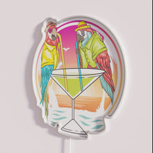 Charger l'image dans la galerie, Colorful Parrots Enjoying Margaritas on Tropical Summer Vacation Getaway Sign