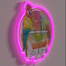 Charger l'image dans la galerie, Vibrant parrot cocktail enthusiasts on colorful summer vacation getaway sign.