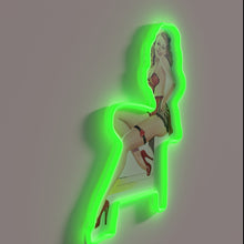 Charger l'image dans la galerie, Retro-inspired pin-up girl design with colorful RGB neon accents shining.
