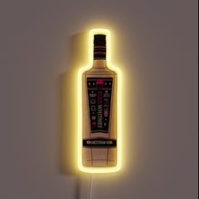 Charger l'image dans la galerie, Neon sign shaped like a Pink Whitney New Amsterdam Vodka bottle with yellow glow.