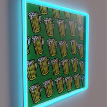 Charger l'image dans la galerie, Vibrant neon bar decor featuring colorful pitchers and beer signs.