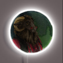 Charger l'image dans la galerie, Vibrant neon sign featuring a ram in denim attire.