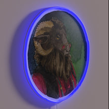 Charger l'image dans la galerie, Quirky farm animal in bold, colorful denim-inspired neon lighting art.