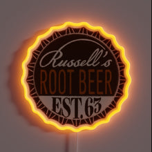 Charger l'image dans la galerie, RGB Neon Sign of Classic Russell's Root Beer Bottle Cap Emblem