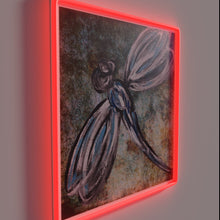 Charger l'image dans la galerie, Whimsical rustic dragonfly art in vibrant RGB neon lighting glow