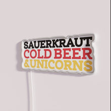 Charger l'image dans la galerie, Vibrant Neon Sign Featuring Sauerkraut, Beer, and Whimsical Unicorn Icons