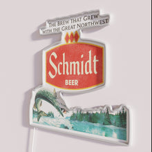 Charger l'image dans la galerie, Vintage Retro-Futuristic Schmidt Beer Sign with RGB Nature Scene Design