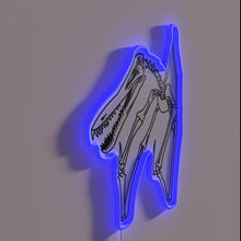 Charger l'image dans la galerie, Vibrant semi-realistic Anhanguera dinosaur skeleton in radiant RGB neon glow