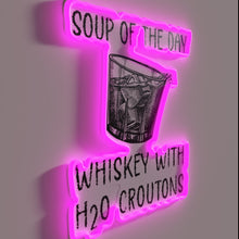 Charger l'image dans la galerie, Whimsical neon sign featuring a humorous take on soup ingredients.