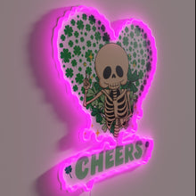 Charger l'image dans la galerie, Lovely skeleton cheers in St. Patrick's Day spirit with colorful glow.