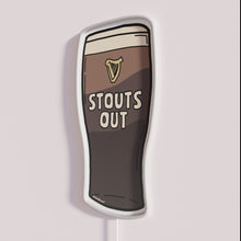 Charger l'image dans la galerie, Bright Neon Sign featuring 'Stouts Out' in bold Northern Irish slang