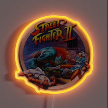Charger l'image dans la galerie, Street Fighter II neon sign with Blanka and Chun-Li in action.