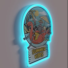 Charger l'image dans la galerie, Relaxing summer atmosphere vibes with colorful neon lights at home.