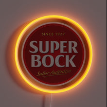 Charger l'image dans la galerie, Authentic vintage-inspired Super Bock logo in vibrant RGB neon lights