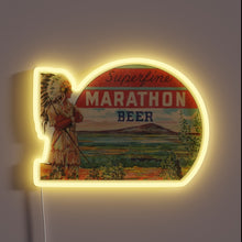 Charger l'image dans la galerie, Retro RGB Neon Sign Featuring Defunct Marathon Beer Logo