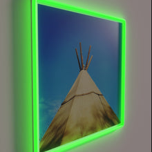 Charger l'image dans la galerie, Colorful tribal teepee silhouette with vibrant RGB neon lights glow.