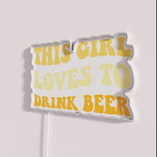Charger l'image dans la galerie, Neon beer lover's bar decor with bold girl themed signage.