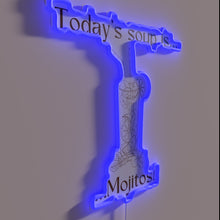 Charger l'image dans la galerie, Quirky Neon Sign Displaying Daily Soup Menu in Bright Colors