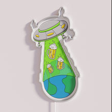 Charger l'image dans la galerie, Retro futuristic beer bar decoration with UFO abduction neon design