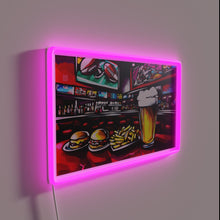Charger l'image dans la galerie, Neon sports decor featuring colorful beer, burgers, and fries ambiance.