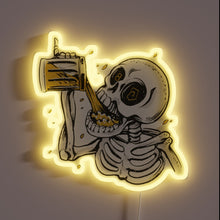 Charger l'image dans la galerie, Spooky Retro Neon Sign: Artistic Skeleton Enjoying Cold Beer