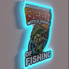 Charger l'image dans la galerie, Neon weekend forecast sign featuring beer and fishing bass icons