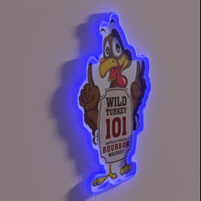 Charger l'image dans la galerie, Wild Turkey Bourbon Whiskey Distressed Bar Sign with RGB Neon Accent