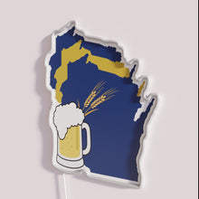 Charger l'image dans la galerie, Brewery brand identity illuminated by vibrant Wisconsin border neon lights