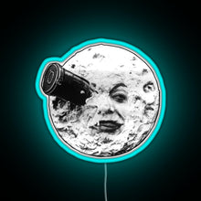 Charger l'image dans la galerie, A Trip to the Moon Le Voyage Dans La Lune face only RGB neon sign lightblue