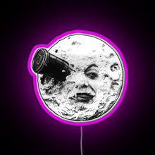 Charger l'image dans la galerie, A Trip to the Moon Le Voyage Dans La Lune face only RGB neon sign  pink