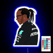 Charger l'image dans la galerie, Lewis Hamilton for Mercedes at 2021 pre season testing at Bahrain RGB neon sign remote