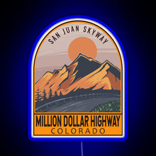 Charger l'image dans la galerie, Million Dollar Highway Colorado Retro Travel Emblem RGB neon sign blue