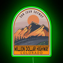 Charger l'image dans la galerie, Million Dollar Highway Colorado Retro Travel Emblem RGB neon sign green