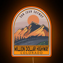 Charger l'image dans la galerie, Million Dollar Highway Colorado Retro Travel Emblem RGB neon sign orange