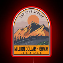 Charger l'image dans la galerie, Million Dollar Highway Colorado Retro Travel Emblem RGB neon sign red