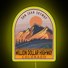 Charger l'image dans la galerie, Million Dollar Highway Colorado Retro Travel Emblem RGB neon sign yellow