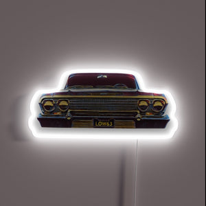 Vintage 1963 Chevrolet Impala Lowrider Neon Sign in RGB colors.