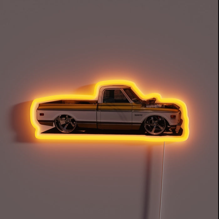 Vintage 1972 Chevrolet C10 Truck Retro Sign with Colorful Neon Accents