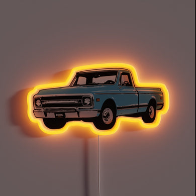 Vintage style light blue 1969 1970 Chevy truck neon sign