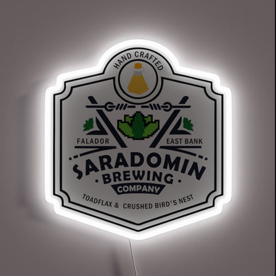 Saradomin Brewing Company neon sign with white LED border