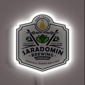 Saradomin Brewing Company neon sign with white LED border